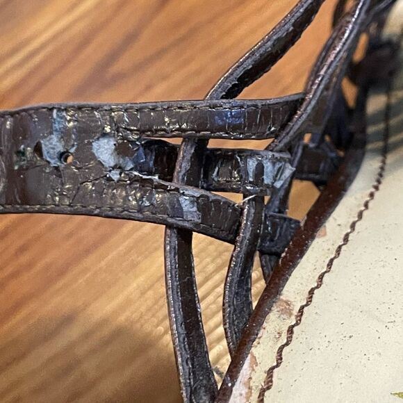 Enzo Angiolini Strappy Espadrille Wedge Sandals Muffin Brown Patent Leather 8.5 - Picture 13 of 14